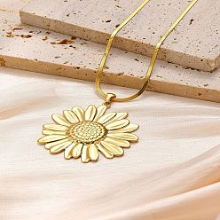 Цветок 304 ожерелья с подвесками из нержавеющей стали для женщин, золотые, цветок, 15.75 дюйм (40 см), Кулон : 52x42 мм