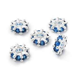 Синий Латунные микро проложить кубического циркония бусы, колесо, 925 серебро покрытием, синие, 8x2.5 мм, отверстие : 2.5 мм