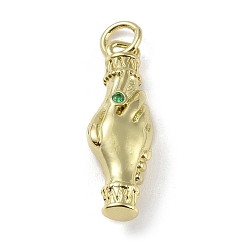 Настоящее золото 18K Латунные микро-паве зеленые кубические циркониевые подвески, долговечный, без свинца и без кадмия, рука, реальный 18 k позолоченный, 22.5x7.5x5.5 мм, отверстие : 3 мм