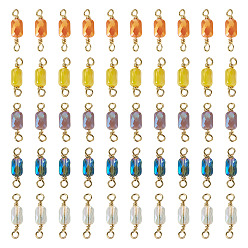 (52) Непрозрачная лаванда 50шт. 5 цвета, гальваническое стекло, граненые прямоугольные соединители-шармы, с петлями из латунной проволоки, реальный 18 k позолоченный, стойки покрытие, долговечный, разноцветные, 15.5x4x3 мм, отверстие : 1.6~1.8 мм, 10 шт / цвет