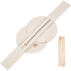 Бланшированный Миндаль Наборы для самостоятельного изготовления сумок-ведров из искусственной кожи., включая металлическую цепь, молния, дно сумки, золотые, бланшированный миндаль, 538x57x1.5 мм, отверстие : 3.5x3.5 мм