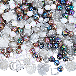 Серый 110шт. наборы для самостоятельного изготовления украшений в градиентном стиле, включая пластиковую бусину, кабошон, звено и подвески, с 240шт. 3цветными непрозрачными акриловыми бусинами, серые, 8~34.5x8~40x2~11 мм, отверстие : 1~6 мм