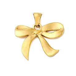 Настоящее золото 18K 201 подвески из нержавеющей стали, очарование бантом, реальный 18 k позолоченный, 18x24.5x2.5 мм, отверстие : 6x3 мм