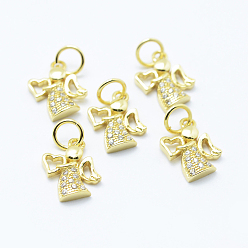 Golden Brass Micro Pave Cubic Zirconia Charms, Angel, Lead Free & Nickel Free & Cadmium Free, Golden, 12x9.5x2mm, Hole: 3.5mm