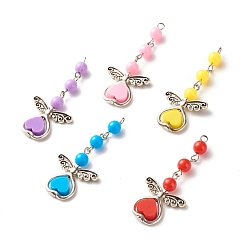 Mixed Color Handmade Heart Polymer Clay Big Pendants, with Opaque Plastic Beads and Alloy Heart Frames , Mixed Color, 52mm, Hole: 2mm