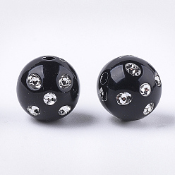 Black Plating Acrylic Beads, Metal Enlaced, Round, Black, 11~12mm, Hole: 2mm, about 620pcs/500g