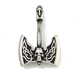 Античное Серебро Viking 316 подвески из хирургической нержавеющей стали, топор с подвеской в виде черепа, античное серебро, 38.5x25x8.5 мм, отверстие : 4.5 мм