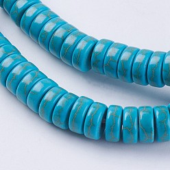 Deep Sky Blue Synthetic Turquoise Beads Strands, Heishi Beads, Flat Round/Disc, Dyed & Heated, Deep Sky Blue, 4.5x2.5~3mm, Hole: 1mm, about 145pcs/strand, 14''(35.56cm)