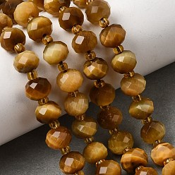 Tiger Eye Natural Tiger Eye Beads Strands, Faceted Rondelle Beads, with Seed Beads, 8x6~6.5mm, Hole: 1mm, about 23~24pcs/strand, 7.68''(19.5cm)~8.07''(20.5cm)