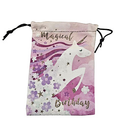 Единорог Печатные мешочки для упаковки ворса, сумки для хранения подарков на день рождения, прямоугольные, рисунок единорога, 18x13 см