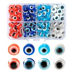 Mixed Color 8 Style Resin Beads, Flat Round & Round with Evil Eye, Mixed Color, about 128pcs/box