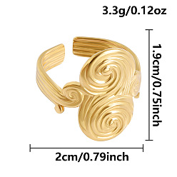 Настоящее золото 18K Волнистая текстура 304 открытые кольца из нержавеющей стали, реальный 18 k позолоченный, 19 мм, внутренний диаметр: 20 мм