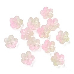 Pink Окрашенные и нагретые стеклянные колпачки для бусин, 5-лепестков цветка, розовые, 10x10x5 мм, отверстие : 1.4 мм