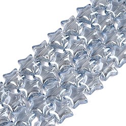 Bleu Acier Clair Plaquent verre transparent perles brins, étoiles, bleu acier clair, 9~9.5x9.5~10x4~5mm, Trou: 0.6~0.8mm, Environ 100 pcs/chapelet, 33.46 pouce (85 cm)