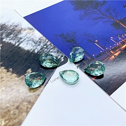 Зеленый Заостренные назад кабошоны из каменного камня, граненые, слеза, зелёные, 14x10 мм, 40 шт / комплект