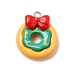 Donut Рождественские подвески из непрозрачной смолы, с железной платиной петлей, пончик, 23.5x20x8.5 мм, отверстие : 2 мм