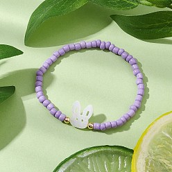 Лиловый Стрейч-браслеты из бисера, с натуральными пресноводными ракушками, кролик, сирень, внутренний диаметр: 2-1/8 дюйм (5.45 см)