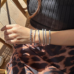 Платина 6шт. 6 стили браслетов-манжет из железа для женщин, звезда и сердце и цветок и квадрат и изогнутая полоса и прямоугольник, платина, внутренний диаметр: 2.56 дюйм (6.5 см)