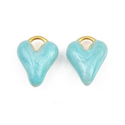 Dark Turquoise Brass Enamel Pendants, Heart Charms, Long-Lasting Plated, Rack Plating, Cadmium Free & Lead Free, Golden, Dark Turquoise, 15.5x12x6mm, Hole: 4.5x4mm