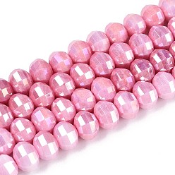 Ярко-Розовый Антикоррозийные гальванические стеклянные бусины, имитация драгоценных камней, рондель, с покрытием AB цвета, граненые, два тона, ярко-розовый, 8x6 мм, отверстие : 1~1.2 мм, около 60~62 шт / нитка, 14.92~15.16'' (37.9~38.5 см)