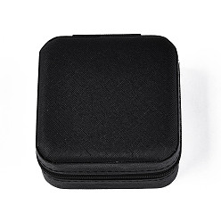 Черный Квадратная коробка для ювелирных изделий из искусственной кожи, дорожный портативный футляр для ювелирных изделий, ящики для хранения на молнии, для ожерелья, Кольца, серьги и подвески, чёрные, 10x10x5 см