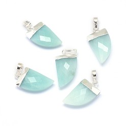 Amazonite Natur Amazonit Anhänger, mit langlebigen Messingbeschlägen, facettiert, Scheide, Silberfarbe überzogen, 19.5x11x5 mm, Bohrung: 3.5x5.5 mm