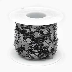 Черный Цвет Металла Латунные цепные цепи, с катушкой, долговечный, сердце, без свинца и без кадмия, пайки, металлический черный , 6.5x5.5x0.1 мм, около 32.8 футов (10 м) / рулон