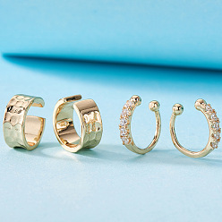 Золотой 2 пары латунных серег-манжет с микропаве из прозрачных кубических цирконий, c-образный, золотые, 2~4 мм