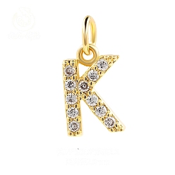 Letter K Подвески из латуни с фианитами и переходными кольцами, реальный 18 k позолоченный, Письмо K, 14x8.8x2.2 мм, отверстие : 2.8 мм