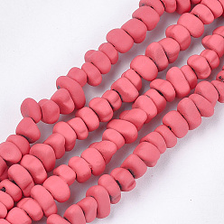 OrangeRed Окрашенного распылением немагнитных синтетических нитей гематита бусы, чипсы, светло-вишневый, 5~9x5~6x3~4 мм, отверстие : 0.8 мм, около 106~112 шт / нитка, 15.3 дюйм