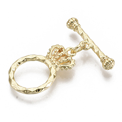 Real 18K Gold Plated Brass Toggle Clasps, Nickel Free, Crown, Real 18K Gold Plated, 30.5mm, Bar: 23.5x6x4mm, hole: 1.6mm, Crown: 23x14x4.5mm, hole: 1.6mm, Jump Ring: 5x1mm