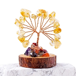 Цитрин Натуральные цитриновые чипсы Дерево жизни украшения, Медная проволока, энергетический камень фэн-шуй, подарок для женщин и мужчин, медитация, 30~40x50~70 мм