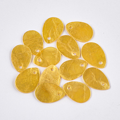 Yellow Spray Painted Capiz Shell Charms, teardrop, Yellow, 13x9~10x1mm, Hole: 1mm