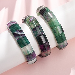 Green Square Natural Dragon Veins Agate(Dyed & Heated) Beaded Stretch Bracelets for Women Men, Green, Inner Diameter: 2.30 inch(5.85cm)