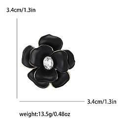 Черный Эмалевый штифт, Брошь из сплава со стразами для рюкзака, цветок, золотые, чёрные, 34 мм