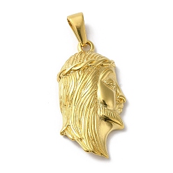 Золотой Вакуумное покрытие pvd 304 подвески из нержавеющей стали, амулет на голову Иисуса, религия, золотые, 39.5x21x7 мм, отверстие : 5x9.5 мм