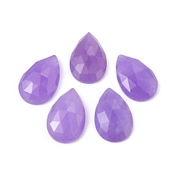 Purple Natural Jade Cabochons, Faceted, Teardrop, Dyed, Lilac, 25x16x6mm