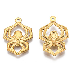 Настоящее золото 18K Ионное покрытие (IP) тема Хэллоуина 201 подвески из нержавеющей стали, очарование черепа паука, реальный 18 k позолоченный, 29x20x3 мм, отверстие : 1.5 мм