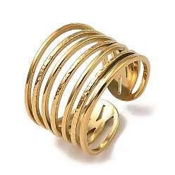 Real 18K Gold Plated 304 Stainless Steel Open Cuff Rings, Multi Lines, Real 18K Gold Plated, US Size 6 3/4(17.1mm)