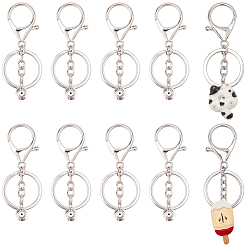 Platinum 10Pcs Zinc Alloy Lobster Claw Clasps, with Iron Key Ring, Keychain Clasp Findings, Platinum, 73mm