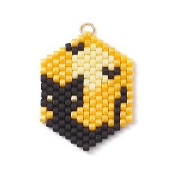 Cat Shape Подвески из стеклянных бусин на тему Хэллоуина, шестиугольник, с 304 кольцом из нержавеющей стали, реальный 18 k позолоченный, форма кошки, 30.5x24x2.5 мм, отверстие : 2.5 мм