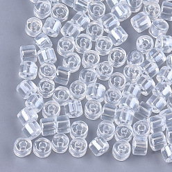 Clear Glass Bugle Beads, Transparent Colours Luster, Round Hole, Clear, 7~7.5x6~6.5mm, Hole: 2.5mm, about 800pcs/bag