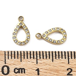 Real 18K Gold Plated Ion Plating(IP) 304 Stainless Steel Charms, with Crystal Rhinestone, Teardrop Charm, Real 18K Gold Plated, 11x6x1.5mm, Hole: 1mm