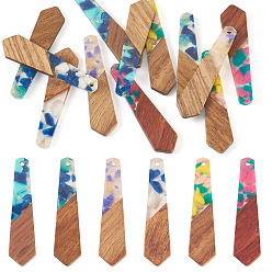 Trapezoid 12 шт. 6 подвески из цветной смолы и ореха, трапециевидные, 48.5x12x2.5 мм, отверстие : 2 мм, 2 шт / цвет