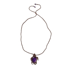 Amethyst Natural Amethyst Tortoise Pendant Necklace, Adjustable Braided Wax String Choker Necklace, 29.53 inch(75cm)