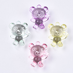 Mixed Color Transparent Acrylic Pendants, Bear, Mixed Color, 37x30x20mm, Hole: 3mm, about 65pcs/500g