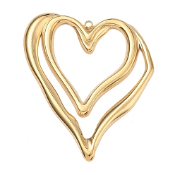 Золотой Полые 304 большие подвески из нержавеющей стали, двойное очарование сердца, золотые, 65x53x3 мм, отверстие : 2 мм