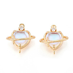 Настоящее золото 18K Подвески-сердечки в виде планеты из кубического циркония из прозрачного латунного стекла с подвесками-звездочками, без кадмия, без никеля и без свинца, с четким кубического циркония, реальный 18 k позолоченный, 15.5x14x7~7.5 мм, отверстие : 1~1.2 мм