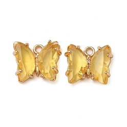 Золотистый Латунь со стеклянными подвесками, без кадмия, без никеля и без свинца, бабочка, золотые, 10x12x4 мм, отверстие : 1.2 мм