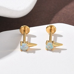 Треугольник 304 серьги-гвоздики из нержавеющей стали с синтетическим опалом, с 316 иглой из нержавеющей стали, золотые, треугольные, 6x3 мм